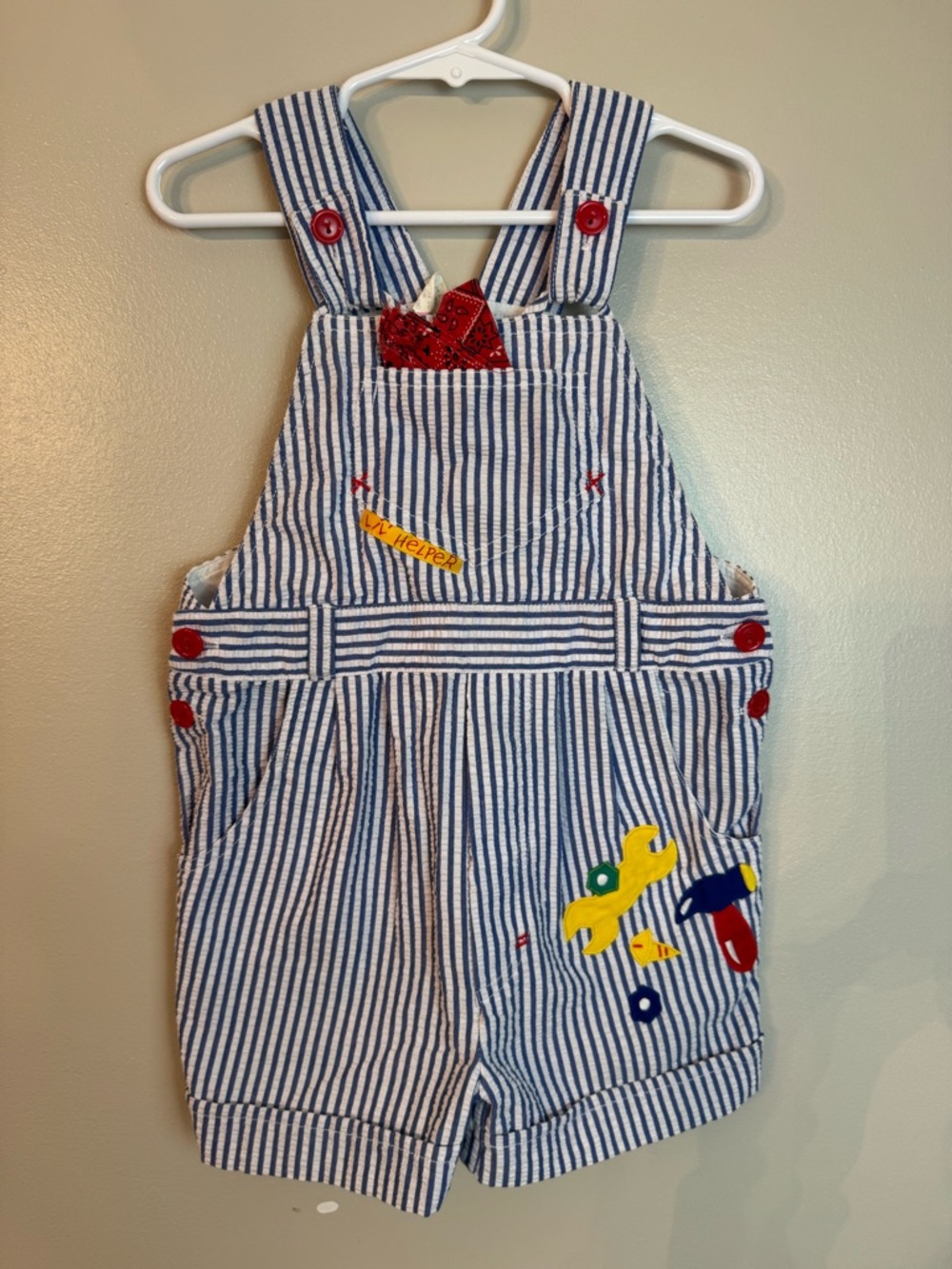 Vintage Boys Lil Helper Blue Stripe Short Overalls 4T